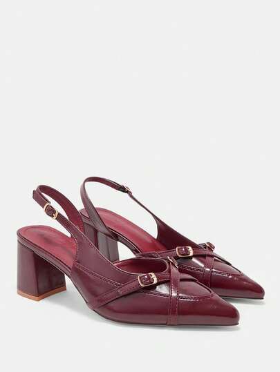 CUCCOO CURVES Women Shoes Women Pointed Black Buckle Design Everyday Versatile Fashion Wide Last High Heels