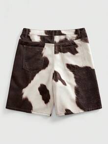 ROMWE MEN 男士扎染印花斜插口袋宽松休闲牛仔短裤 - 咖啡棕 - 查看 2