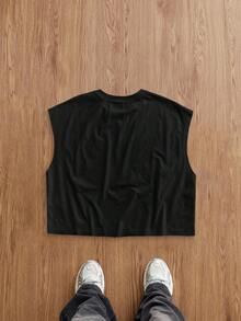 Manfinity Joysei Standard Size Oversized Cropped Camisole Tank Top In Black - Black - View 4