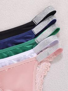 MidnightGlam Quần lót dây mảnh cạp chun đính ren lấp lánh dành cho nữ, đồ lót gợi cảm, 5 chiếc/gói - Nhiều màu - Xem 4