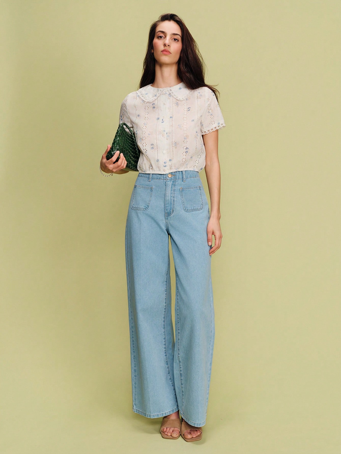 White Floral Embroidered Blouse With Peter Pan Collar Office Top Cute Top Vacation Top Spring Summer Holiday Top French Style Parisian Style