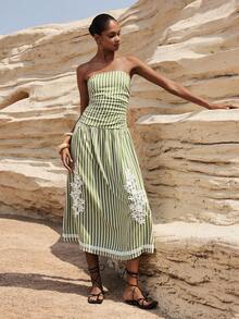 Maija Striped Print Bandeau Dress For Women - Multicolor - View 3