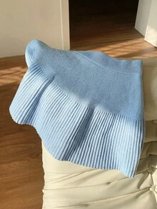 Comfortcana Falda corta de punto de unicolor con cintura elástica, casual, azul claro, primavera/verano - Celeste - Ver 5