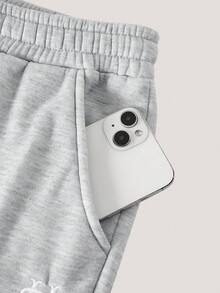 Men's Casual Sports Pants With Zipper Hem Slit And US Embroidery - Light Grey - View 6