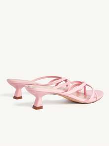 CUCCOO CHICEST 女士鞋履春夏新款舒适透气圆头细跟中跟无后跟套脚4.5厘米高跟凉鞋简约PU材质纯色通勤约会百搭度假 - 粉色 - 查看 4