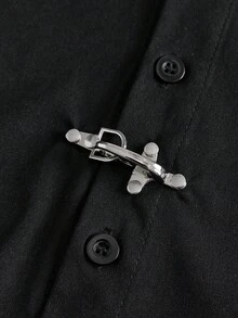 AXEPEAK Men's Solid Color Short Sleeve Casual Loose Button-Down Shirt - Black - View 5