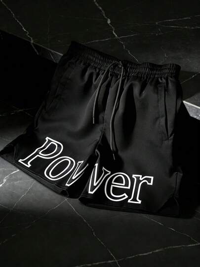 Sport MetroGents Men's Letter Print Drawstring Waist Pocket Sports Shorts