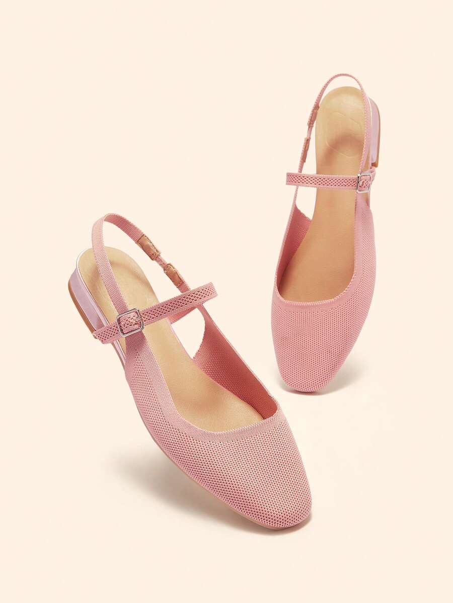 CUCCOO BASICS Women's Mary Jane Flat Shoes With Ribbon Strap, Comfortable Square Toe - Dusty Pink - View 1