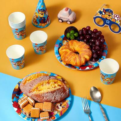 SHEIN | PAW Patrol 10 piezas cada uno de Vasos de papel desechables, Platos de papel