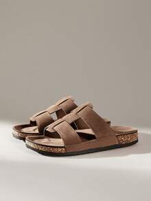 Solecia Flat Sandals Round-Toed Open-Toe PU Leather, Slippers For Outdoor Commuting And Beach Vacations Summer - Coffee Brown - View 2