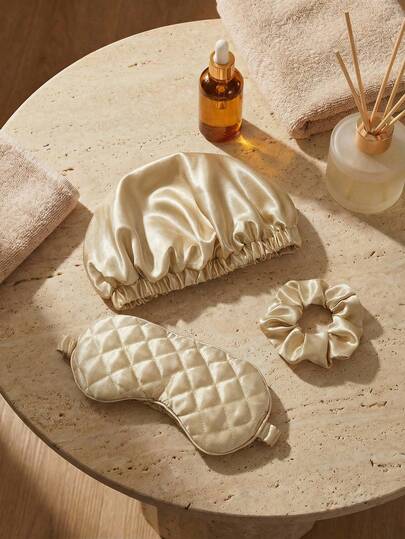 3-Piece Shower Cap Set, Blackout Eye Mask + Nightcap + Hair Band, Sleep Set, Adjustable Tightness