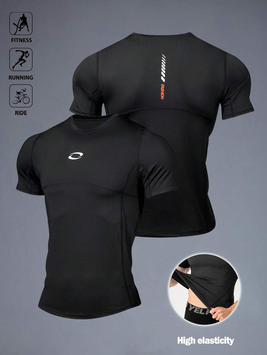 Gym Rark 男士字母印花休闲健身短袖运动T恤,健身房 - 黑色 - 查看 1