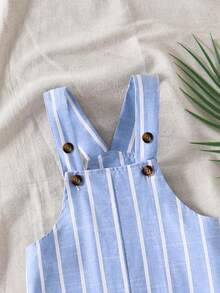 SHEIN 男婴夏季休闲条纹连体衣 - 藍色 - 查看 3