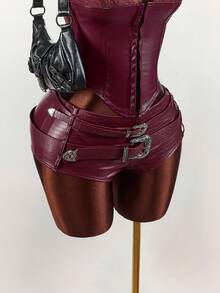 Amplova 音乐节装饰蛇纹印花迷你短裤（女款），酒红色 - 酒紅色 - 查看 7