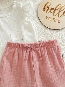 1-Piece Newborn Summer Cute White Top And Shorts Set With Elastic Waist - Multicolor - View 6