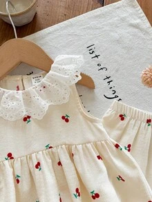 SHEIN Baby Girl Cherry Print Ruffle Top And Pants Casual Daily Outfit - Red - View 5