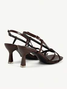 CUCCOO CHICEST Brown Strap Stiletto Square Toe Cross Strap Strap Banquet Ladies High Heel Sandals Wedding Shoes Summer Shoes Bride Shoes - Brown - View 5