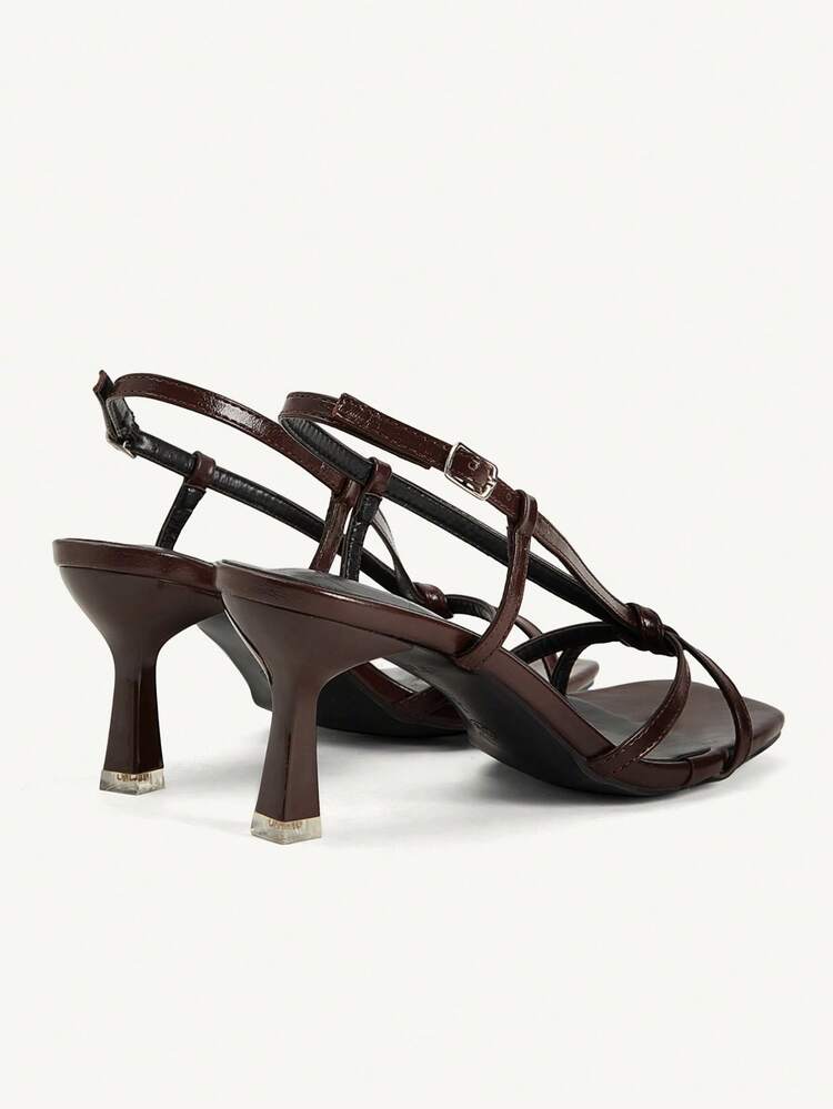 CUCCOO CHICEST Brown Strap Stiletto Square Toe Cross Strap Strap Banquet Ladies High Heel Sandals Wedding Shoes Summer Shoes Bride Shoes