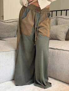 IamThia 女士休闲针织拼布宽松阔腿水洗裤 - 彩色 - 查看 4