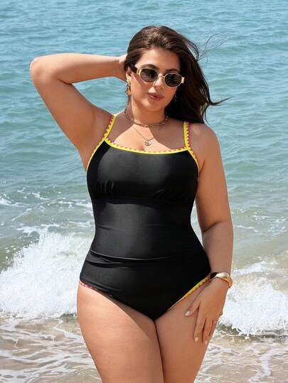 Swim Lushoire 2026 Women's One-Piece Swimsuit, Neon Color Tummy Control Swimdress, 2 Pieces Swimwear Set