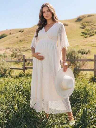 Boho Mama Summer Outfits ,Country,Country Concert Outfit ,Country Dress ,Country Style For Women  ,Women's Country Clothing,Maternity Vacation Dress In Apricot Textured Fabric, Bohemian Style, With Exaggerated Sheer Sleeves Decorated With Ribbon Pom-Poms.  Pregnant Women V-Neck Jacquard Pleated Elegant Party & Outing Dress Boho White Dress Boho Maternity Dress Babyshower Dress Maternity Pregnancy Dress Lace Maxi Dress Pregnancy Dresses For Photoshoot Maternity Dresses Summer Pregnant Dress For Women Maternity Clothes For Summer Pregnancy Dresses Summer Women Pregnancy Clothes Wrap Around Dresses For Ladies Womens Dresses