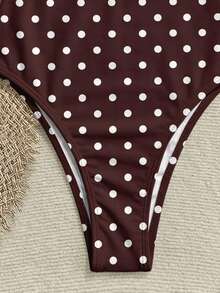 Soleia Retro Style Deep Red & White Polka Dot Allover Print One-Piece Swimsuit, Suitable For Spring/Summer, Vacation, Vintage Style - Multicolor - View 5