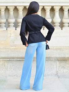 Mima John Women's Fashion Front Button Waist Denim Blouse - Black - View 2