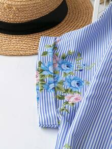 SHEIN CURVE+ Đầm dài tay kẻ sọc và hoa nhí bán chạy nhất dành cho nữ cỡ lớn, thiết kế thắt nơ ở eo, đa năng, phù hợp cho các dịp thường nhật, du lịch, đi làm, hẹn hò, dạo phố. - Nhiều màu - Xem 4