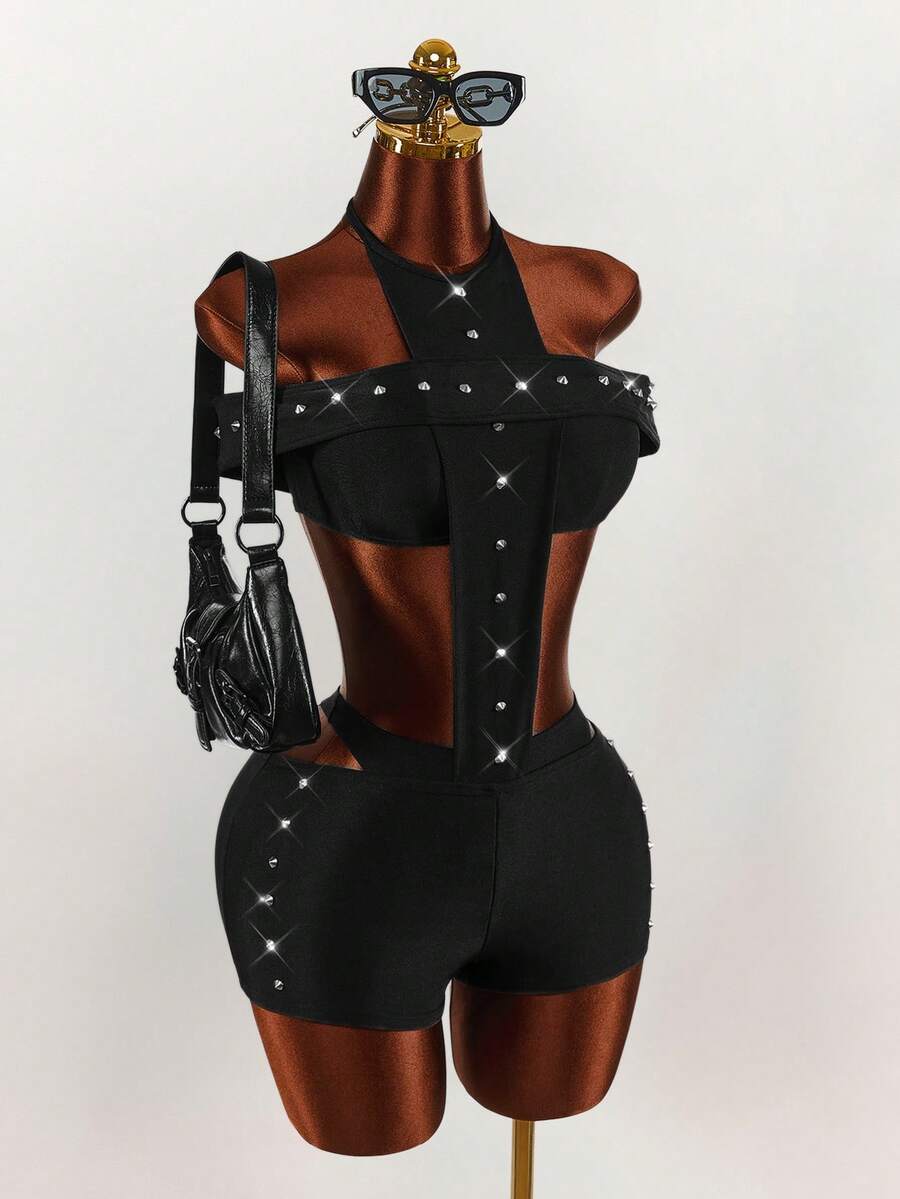 Amplova 2026 New Sexy Rivet Women's Set, Suitable For Music Festivals & Parties - Black - View 1
