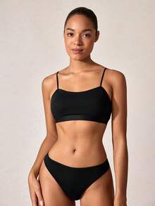 Women's Thin Strap Built-In Padded Bra Black, Lingerie - Black - View 3