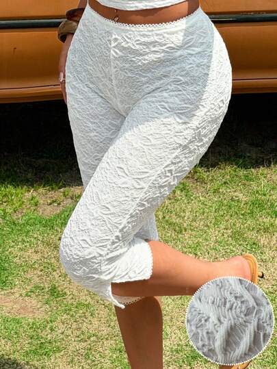 SHEIN EZwear Apricot Textured Knit Women's 7/8 Length Leggings