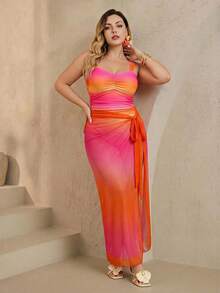 Swim Oasis Plus Size Women 2pcs Set Ombre Ruffled One-Piece Swimsuit For Summer Beach Vacation - Multicolor - View 3