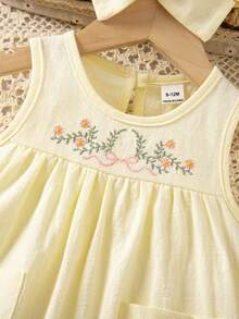 SHEIN Vintaside Kids Baby Girl Sleeveless Casual Floral Embroidered Dress, Summer - Yellow - View 8