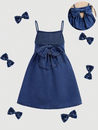 Maija Kids Maija Kids Đầm hai dây denim thắt nơ dễ thương cho bé gái, trang phục thường ngày phong cách đồng quê boho cho bé gái mùa xuân và hè, đồ đi biển cho bé gái, trang phục nghỉ xuân, trang phục dự tiệc, đầm denim lễ hội.