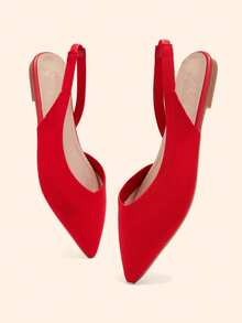 CUCCOO BASICS Zapatos planos de punta fina de tela negra para mujer, de moda para Navidad - Rojo - Ver 2