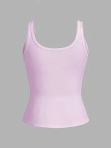 SHEIN PETITE Casual All-Match White Cami Top With Deep U-Neck And Racerback - Mauve Purple - View 10