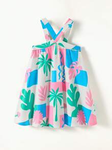 SHEIN Casuvi Kids Đầm không tay in họa tiết hoa nhiệt đới, kiểu dáng thường ngày cho bé gái, bộ sưu tập Xuân/Hè mới. - Nhiều màu - Xem 2