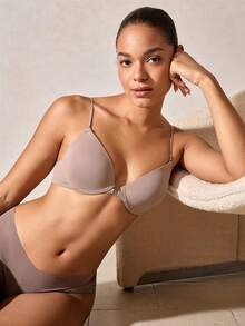 EMUPER 1pc Front Closure, Criss-Cross Strap, Delicate Spaghetti Strap, Soft Cup Gather Women Bra - Coffee Brown - View 8