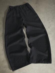 STYNVO Quần ống đứng dáng rộng, họa tiết kẻ sọc, túi xéo, dành cho nam giới, thích hợp mặc đi làm hàng ngày. - màu đen - Xem 2