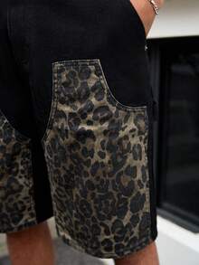 GALLERY FADE Spring/Summer Young Street-Style Washed Black Loose Straight Dual-Knee Leopard Print Denim Shorts - Black - View 4