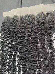 Cierre frontal de encaje rizado birmano de 13x4 pulgadas, de oreja a oreja, con encaje transparente y cabello humano virgen negro natural previamente depilado - Natural Black - Ver 8