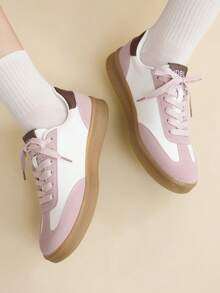 CUCCOO EASI 粉白复古德式女式训练鞋，新款百搭舒适度假沙滩鞋，学生休闲板鞋，运动小白鞋 - 粉色 - 查看 7