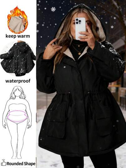 Enliva Chaqueta de forro polar impermeable de manga larga para mujer de talla grande, para otoño/invierno, para silueta redondeada tipo manzana