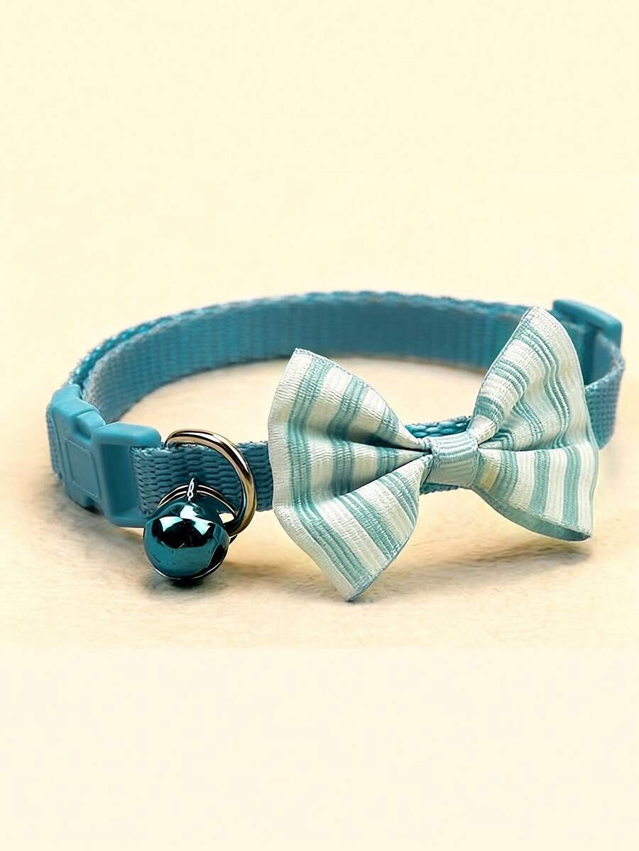 条纹领结宠物项圈 - 藍白色 - 查看 1