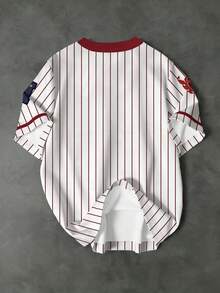 Aesthetic Post 男士复古美式棒球风格酒红色撞色条纹92 N联盟街头时尚休闲圆领T恤 - 彩色 - 查看 2