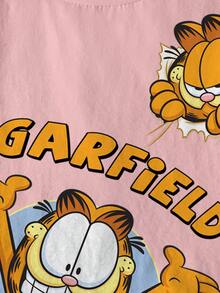 GARFIELD | SHEIN 女童夏季休闲字母猫咪印花圆领短袖T恤 - 白色 - 查看 4