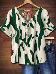 EMERY ROSE Ladies' Woven Casual Vacation Summer Shirts - Dark Green - View 2