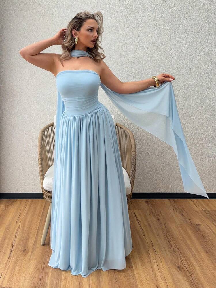 Jeta Ari Women's Elegant Party Solid Strapless Dress - Blue - View 6