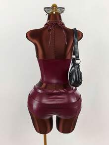 Amplova 音乐节装饰蛇纹印花迷你短裤（女款），酒红色 - 酒紅色 - 查看 2