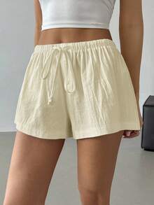 Comfortcana Women's Cream Drawstring Waist Loose Casual Shorts - Cream - View 7